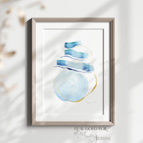 Modern Watercolor Organic Abstract Navy Blue Gold Foil Prints
