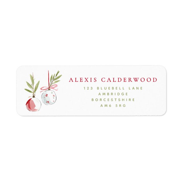 Modern Watercolor Ornaments Holiday Label (Front)