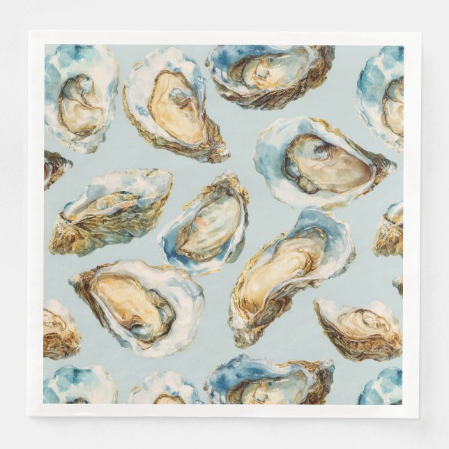 Modern watercolor oysters pattern paper dinner napkins (Front)