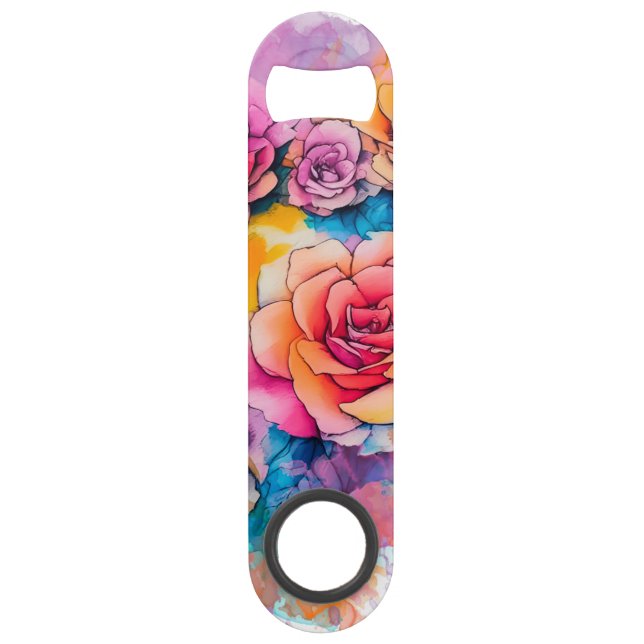 Modern Watercolor Paint Daubs Bouquet Bar Key (Front)