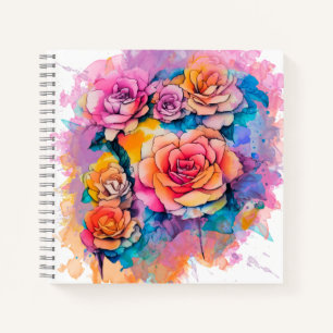 Modern Watercolor Paint Daubs Bouquet Notebook