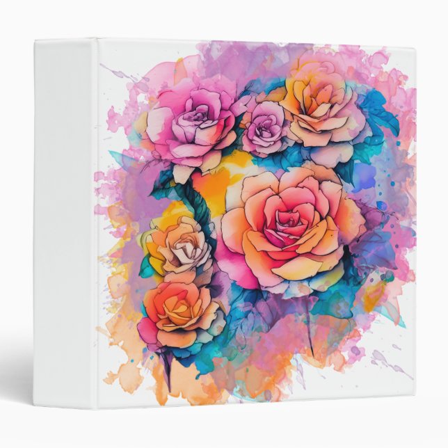Modern Watercolor Paint Daubs Roses Bouquet 3 Ring Binder (Front/Spine)