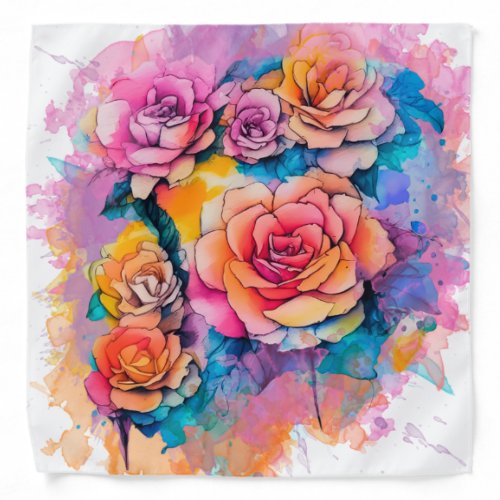 Modern Watercolor Paint Daubs Roses Bouquet Bandana