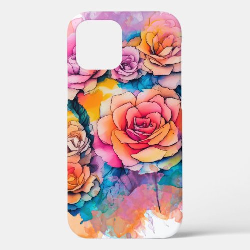 Modern Watercolor Paint Daubs Roses Bouquet iPhone 12 Case