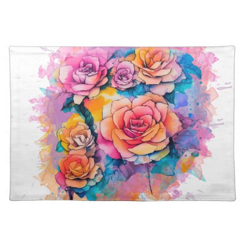 Modern Watercolor Paint Daubs Roses Bouquet Cloth Placemat