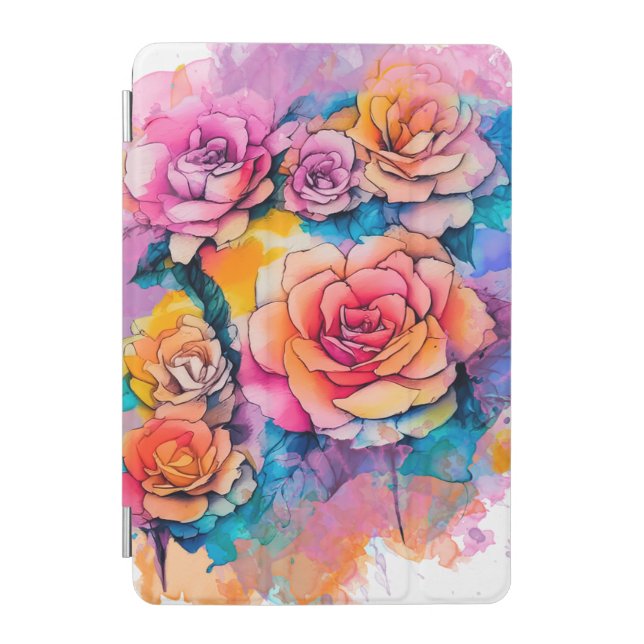 Modern Watercolor Paint Daubs Roses Bouquet iPad Mini Cover (Front)