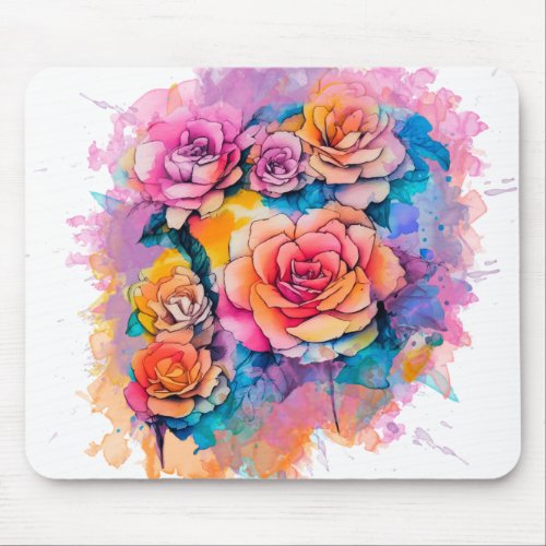 Modern Watercolor Paint Daubs Roses Bouquet Mouse Pad