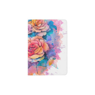 Modern Watercolor Paint Daubs Roses Bouquet Passport Holder