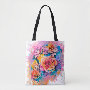 Modern Watercolor Paint Daubs Roses Bouquet Tote Bag