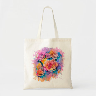 Modern Watercolor Paint Daubs Roses Bouquet Tote Bag