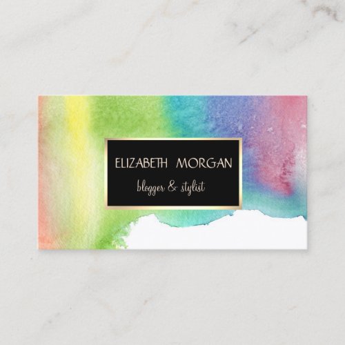 Modern Watercolor Paint  Splash Gold Frame Business Card