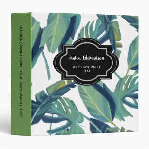 Modern watercolor painted tropical leaves personal 3 ring binder