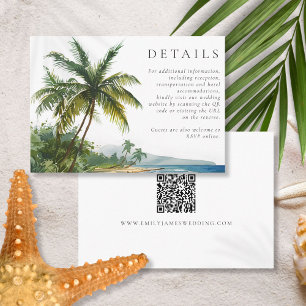 Modern Watercolor Palm Beach QR Code Wedding Enclosure Card