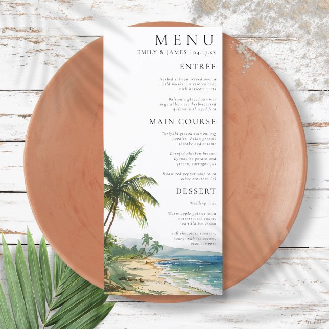 Modern Watercolor Palm Beach Wedding Menu (Modern Watercolor Palm Beach Wedding Menu)