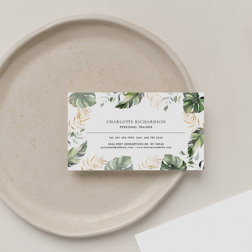 Modern Watercolor Palm Leaves Business Card
