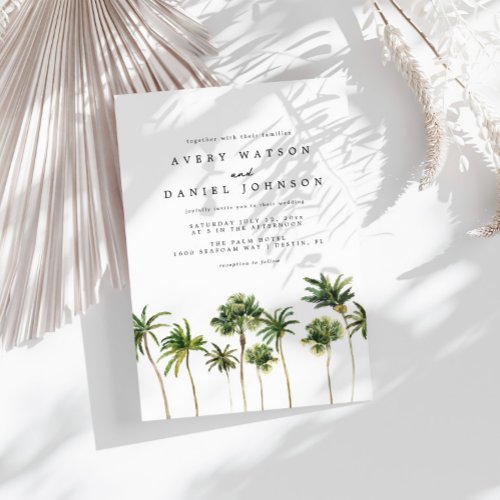Modern Watercolor Palm Tree Photo Wedding Invitation