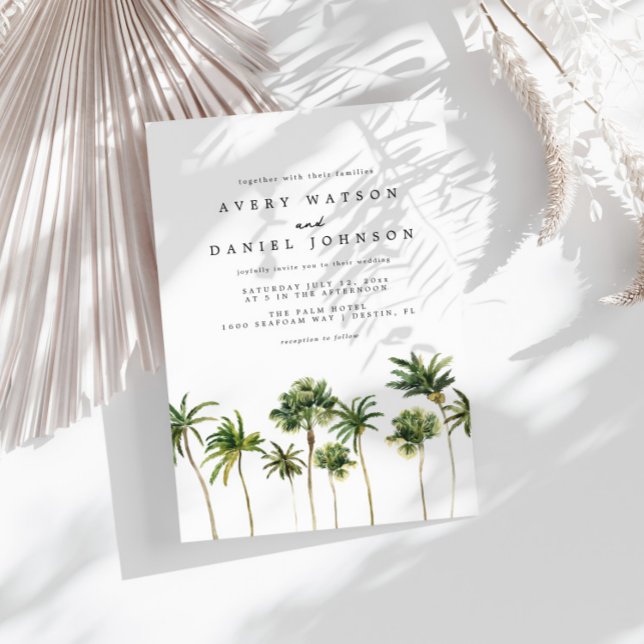 Modern Watercolor Palm Tree Photo Wedding Invitation (Creator Uploaded)