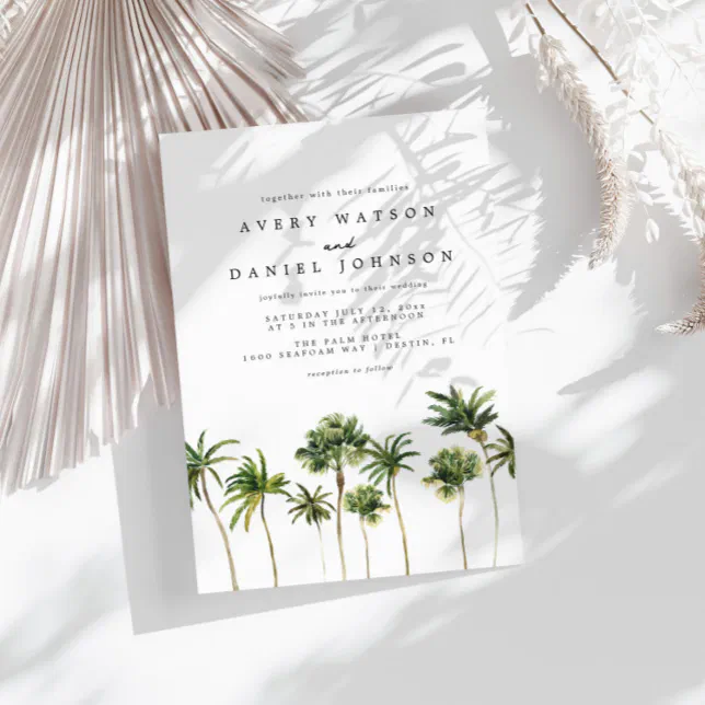 Modern Watercolor Palm Tree Photo Wedding Invitation | Zazzle