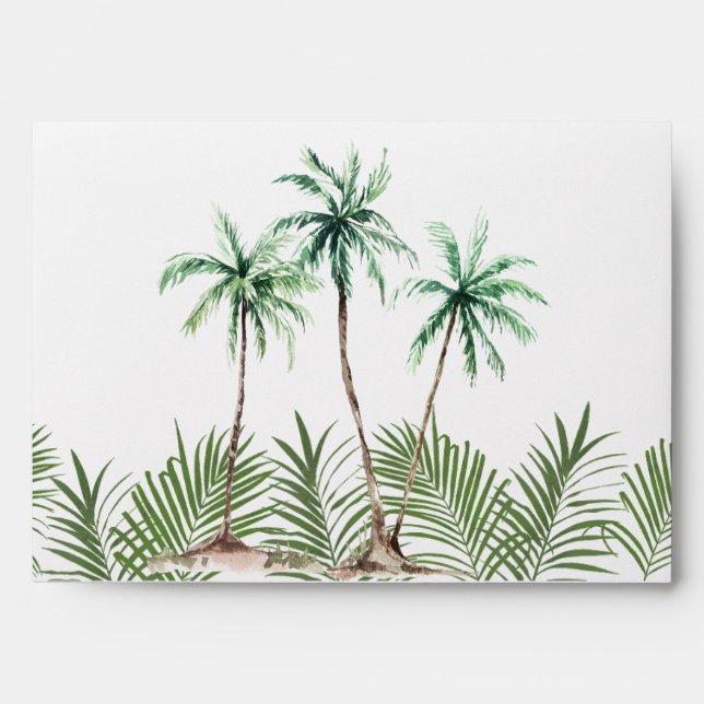 Modern Watercolor Palm Tree Wedding Envelope (Front)