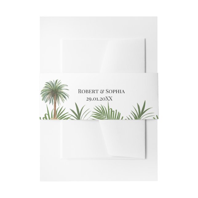 Modern Watercolor Palm Tree Wedding  Invitation Belly Band (Front Example)
