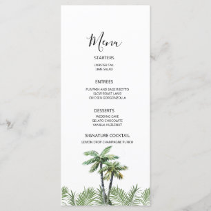 Modern Watercolor Palm Tree Wedding Menu