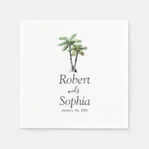 Modern Watercolor Palm Tree Wedding Napkins