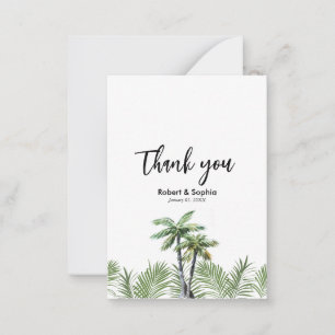 Modern Watercolor Palm Tree Wedding Thank you Note Card