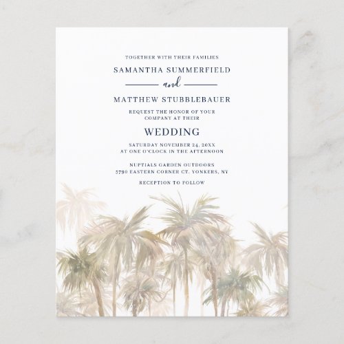 Modern Watercolor Palm Trees Wedding Invitation