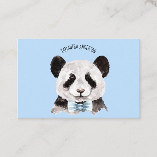 Modern Watercolor Panda With Name And Pastel Blue Business Card