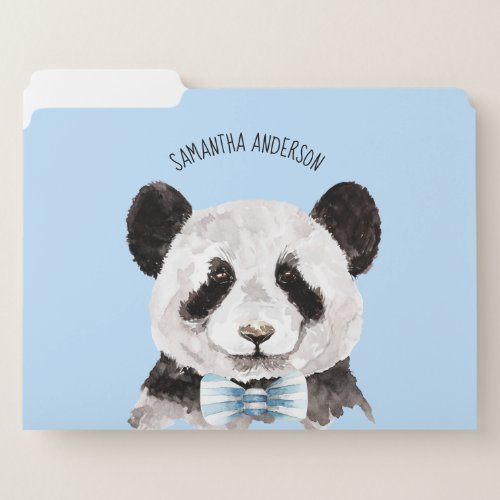 Modern Watercolor Panda With Name And Pastel Blue File Folder