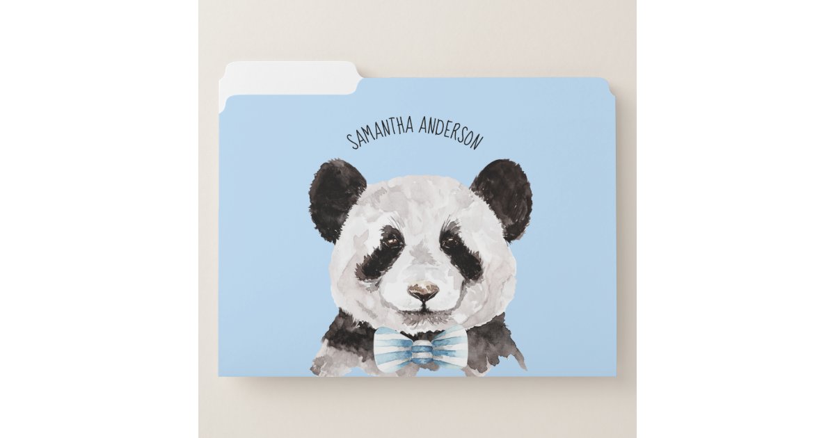 Modern Watercolor Panda With Name And Pastel Blue File Folder | Zazzle