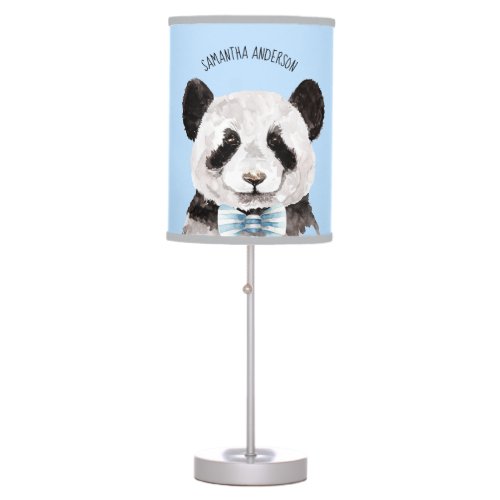Modern Watercolor Panda With Name And Pastel Blue Table Lamp