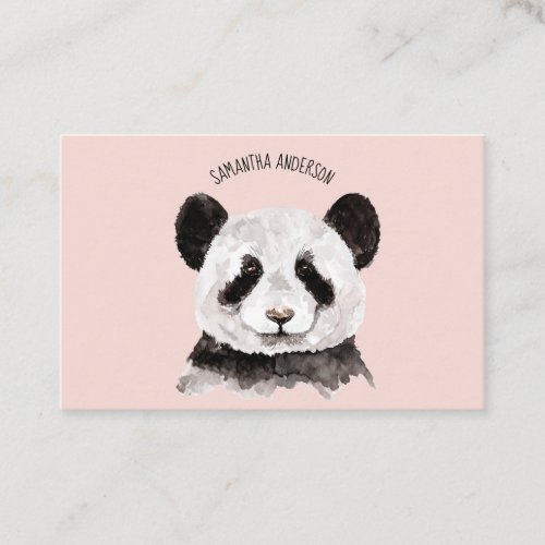 Modern Watercolor Panda With Name And Pastel Pink Business Card