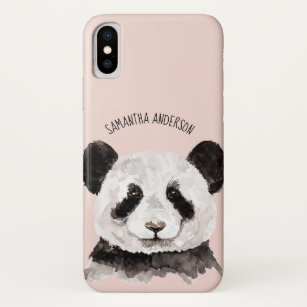Modern Watercolor Panda With Name And Pastel Pink iPhone XS Case