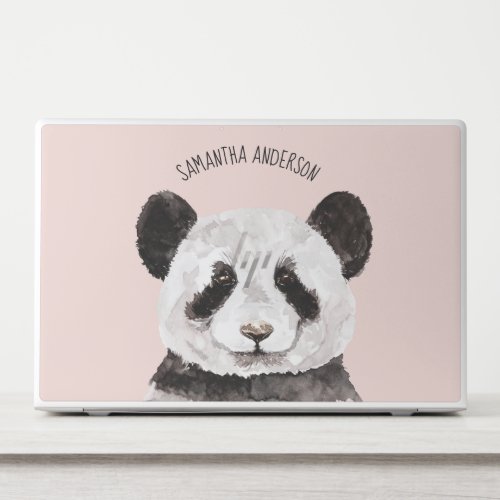 Modern Watercolor Panda With Name And Pastel Pink HP Laptop Skin
