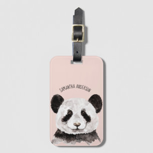 Modern Watercolor Panda With Name And Pastel Pink Luggage Tag