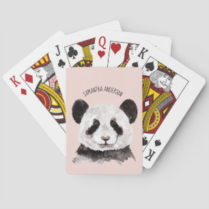 Modern Watercolor Panda With Name And Pastel Pink Poker Cards