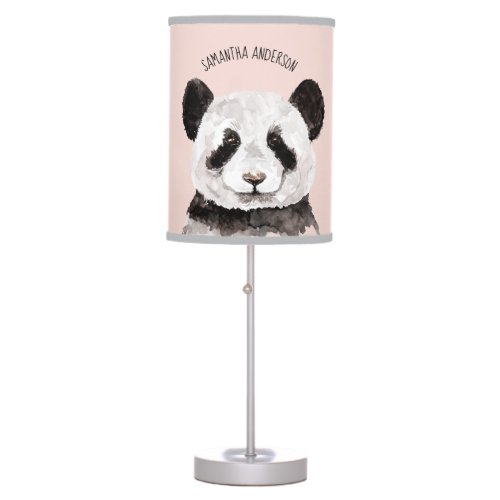 Modern Watercolor Panda With Name And Pastel Pink Table Lamp