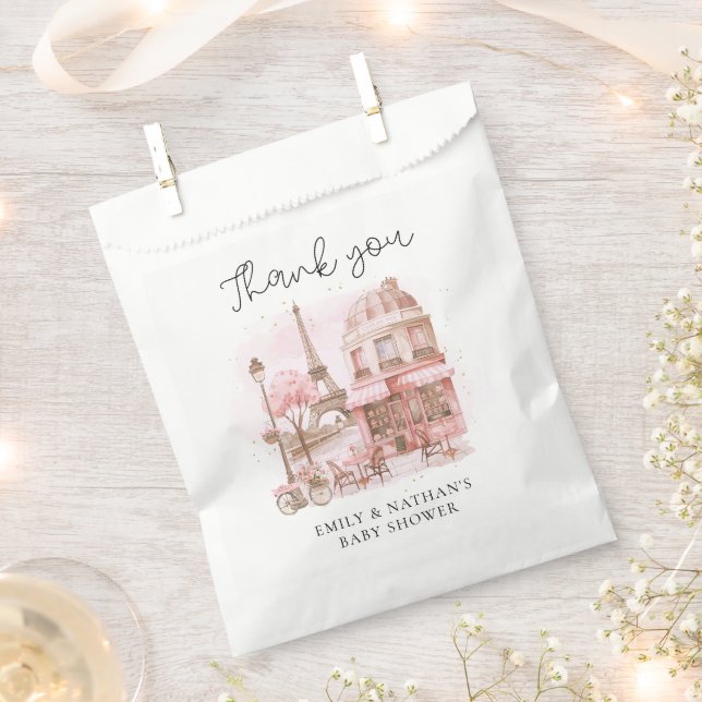 Modern Watercolor Parisian Cafe Thank You Favor Bag (Clipped)