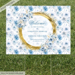 Modern watercolor pastel blue gold horizontal sign