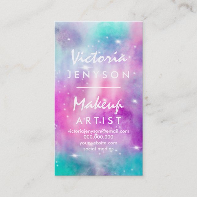Modern watercolor pastel nebula Makeup artist Business Card (Front)