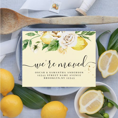 Modern Watercolor Pastel Yellow Lemons  Leaf  Announcement Postcard