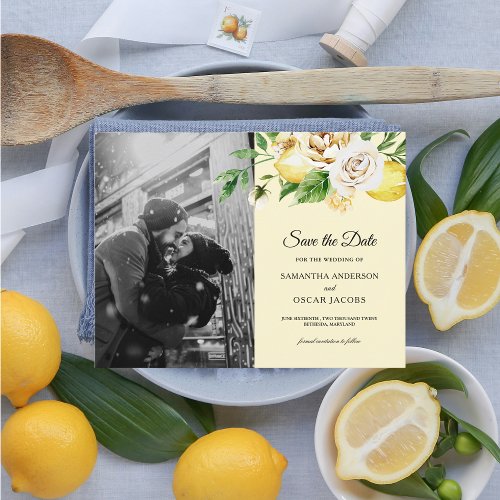 Modern Watercolor Pastel Yellow Lemons  Leaf  Announcement Postcard