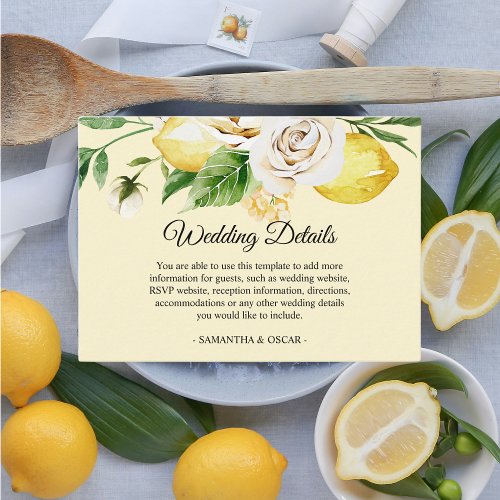 Modern Watercolor Pastel Yellow Lemons  Leaf  Enclosure Card