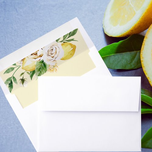 Modern Watercolor Pastel Yellow Lemons  Leaf  Envelope Liner