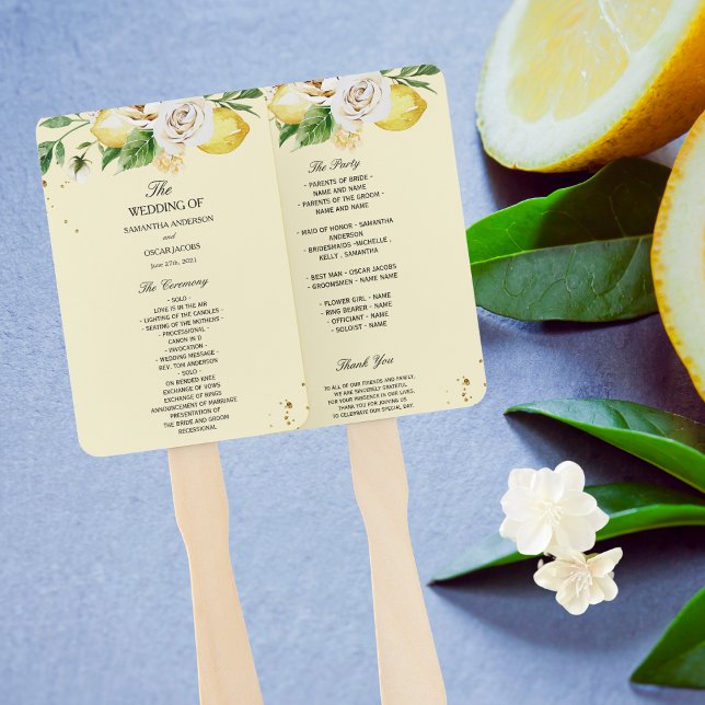 Modern Watercolor Pastel Yellow Lemons & Leaf  Hand Fan (Creator Uploaded)