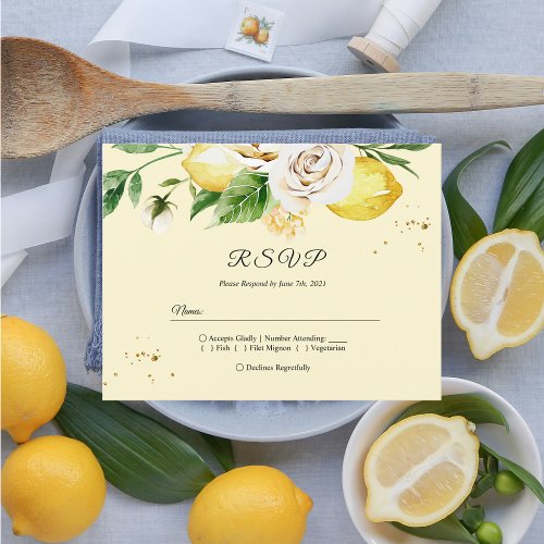 Modern Watercolor Pastel Yellow Lemons  Leaf  Invitation Postcard