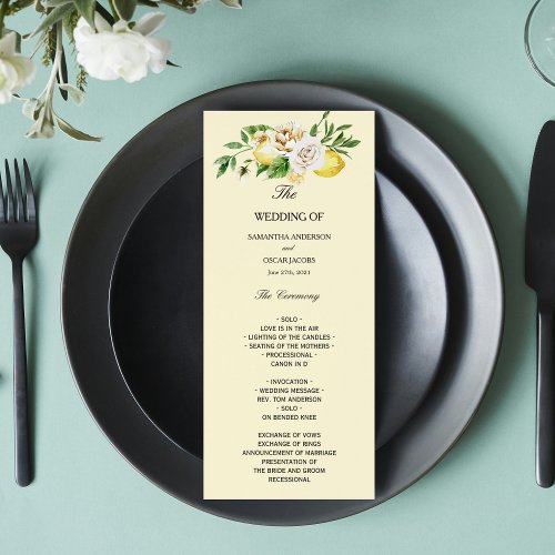 Modern Watercolor Pastel Yellow Lemons  Leaf  Menu