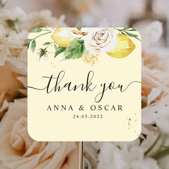 Modern Watercolor Pastel Yellow Lemons & Leaf  Square Sticker (Creator Uploaded)