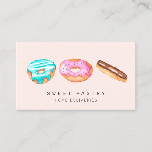 Modern watercolor pastry bakery donuts delivery business card